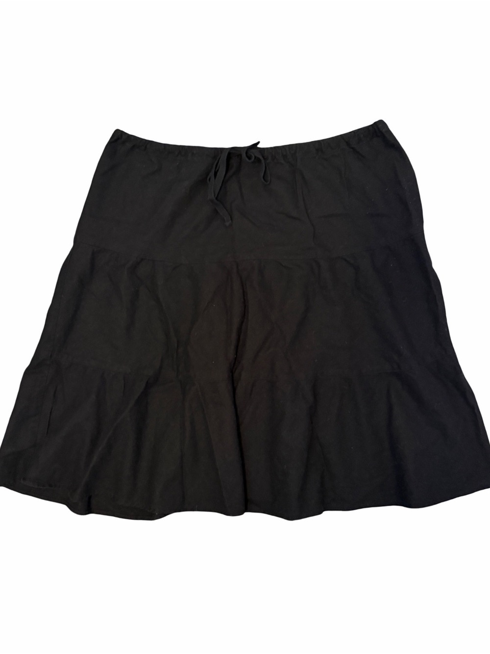 Faded Glory Linen Blend Black Tiered Drawstring A-Line Skirt